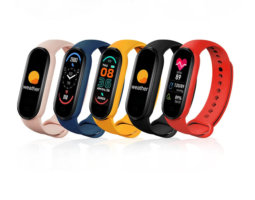 Smart fitness tracker bracelet with heart rate blood pressure blood oxygen monitor and 0.96 inch OLED display in black