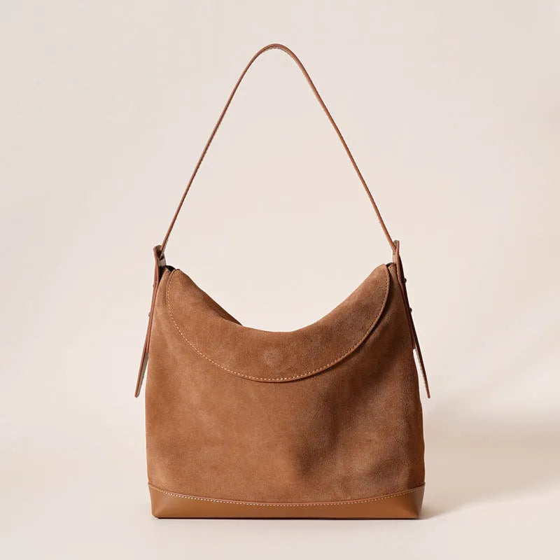 Women's genuine leather shoulder underarm bag with retro styling and clamshell design in brown