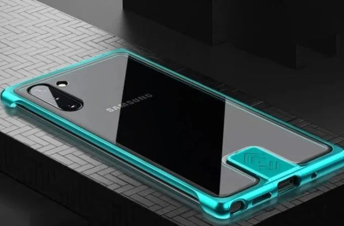 Transparent tempered glass phone case with metal frame for Samsung Note 10, solid colour back, black blue green pink red