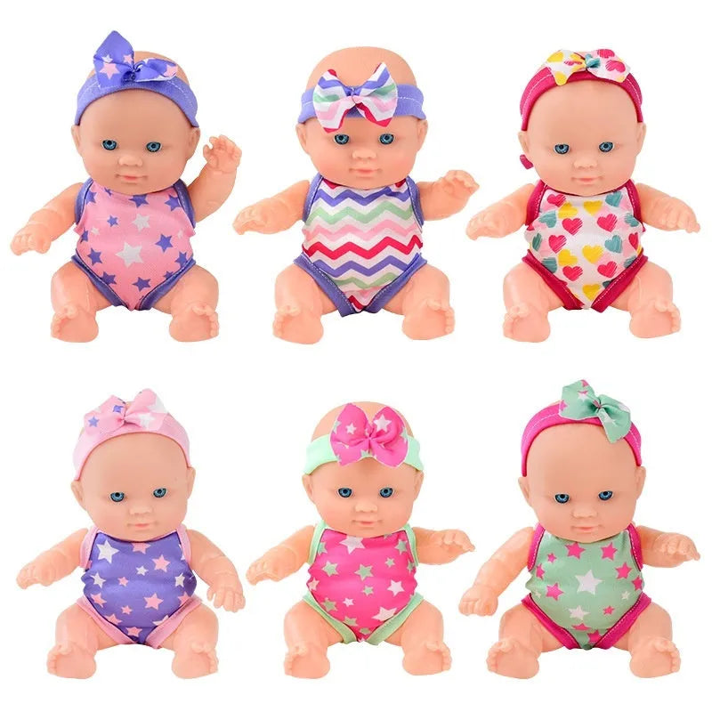 Simulation baby vinyl figurine doll measuring 21.5cm tall, displayed in one of six available colour finishes.