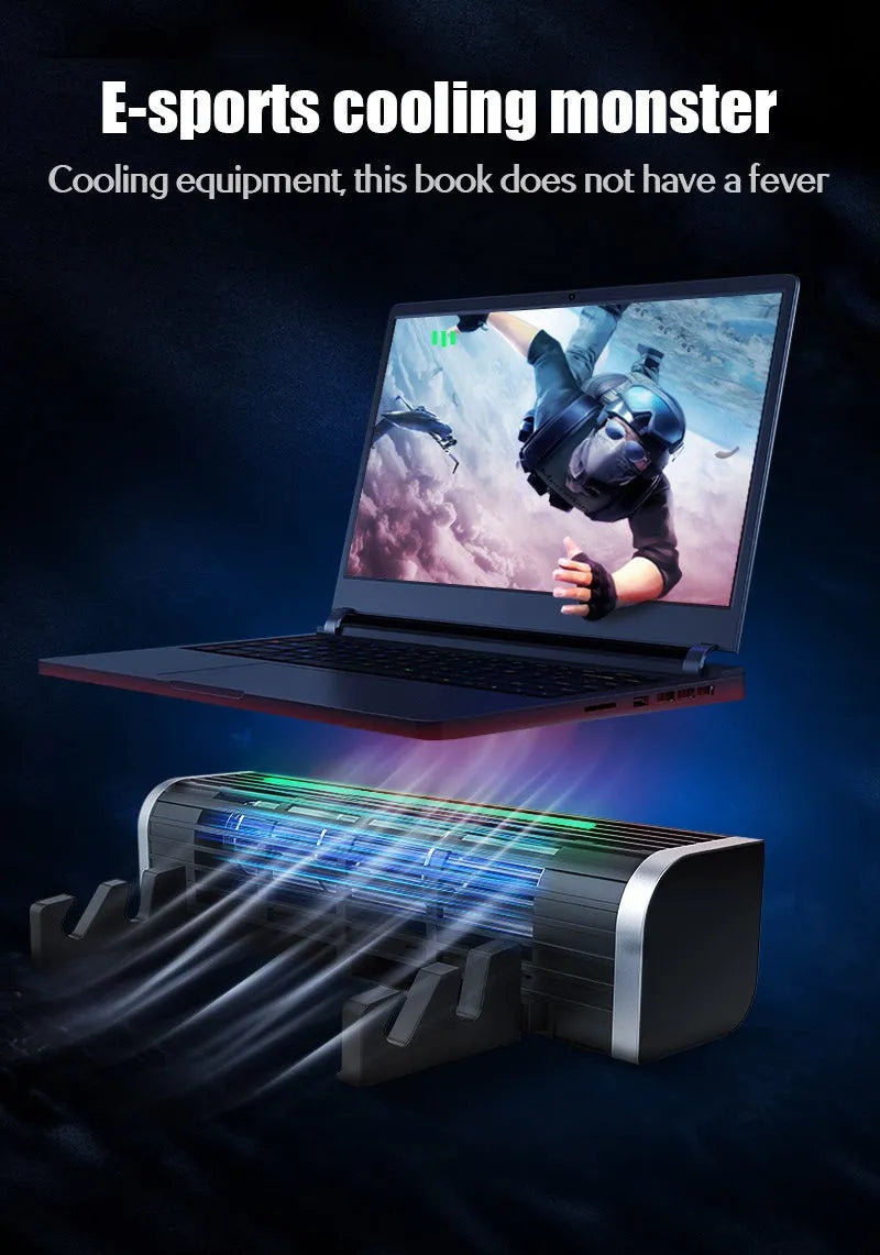 Black notebook cooling stand with adjustable speed settings and compact 294mm length dimensions
