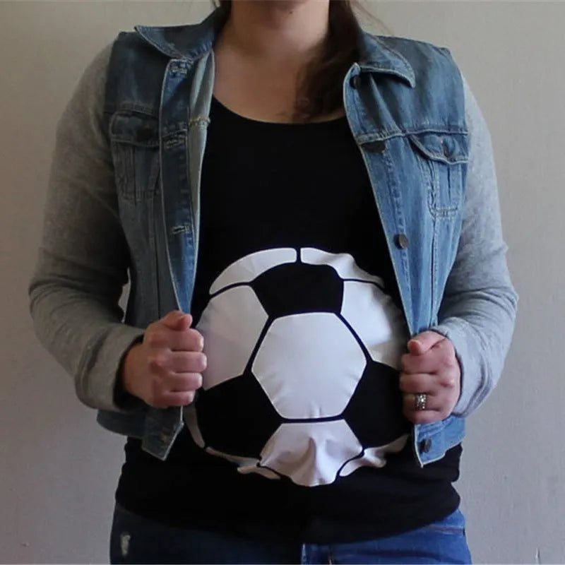 White round collar maternity T-shirt with fun hand print pattern on front