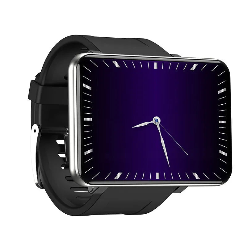 Black GPS camera watch with touch screen and TPU strap on wrist against a neutral background