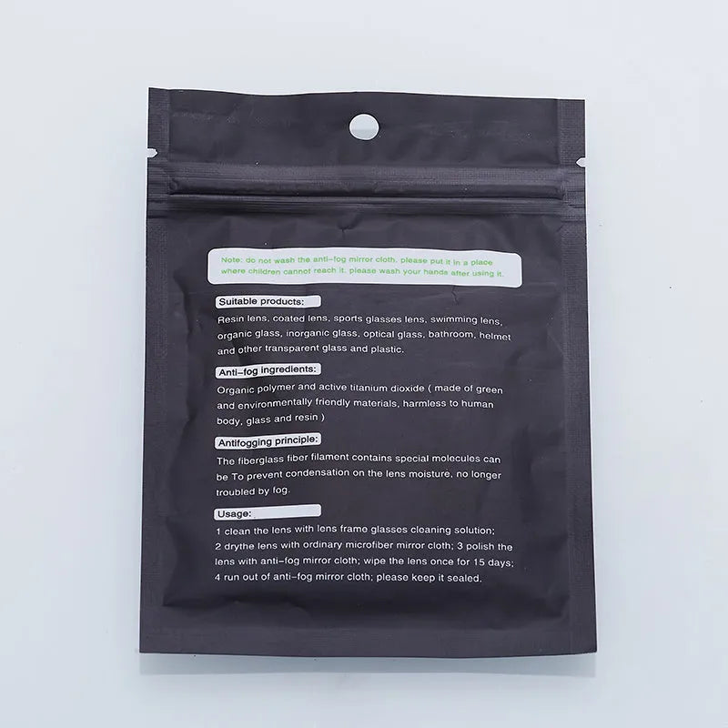 Pack of five black anti-fog glasses cloths 15x15cm for lens cleaning