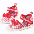 Baby girl soft sole cotton cloth sandals with plaid pattern and Velcro in yellow