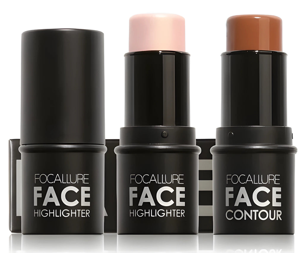 Cream face contour highlighter makeup product in four shade options A, B, C, D