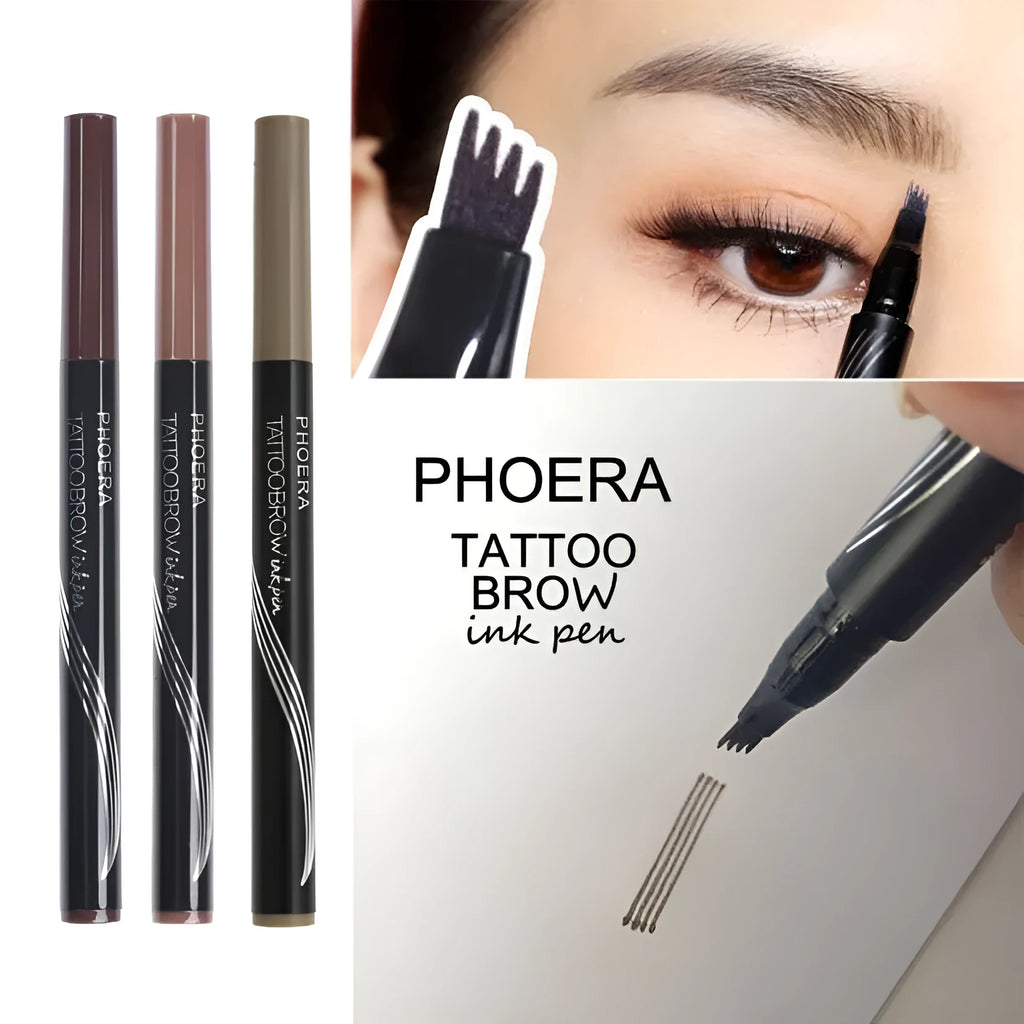 Ultra-fine four-comb waterproof eyebrow pencil in Blonde, Brown, and Brunette with compact 13g size