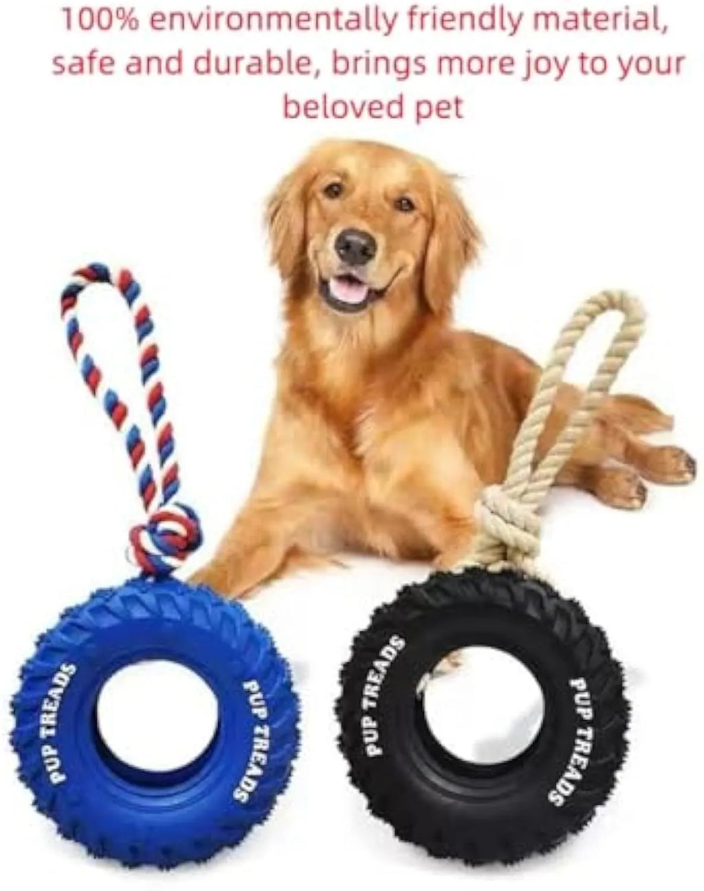 Durable natural rubber dog chew toy for aggressive chewers, tire design, large 35cm size, black