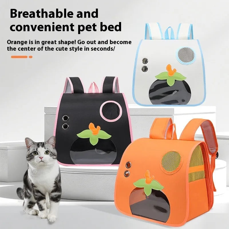 Cartoon cat backpack in nylon, holds 6.50kg cat, available in white, black, or orange