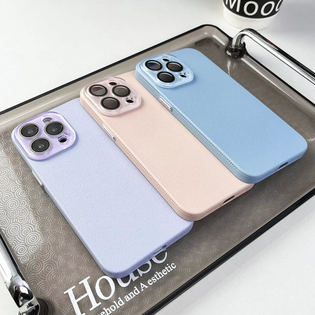 Solid Colour Lychee Pattern Phone Case Anti-Fall Anti-Fingerprint PC Material All-Inclusive Simple Design for iPhone 12 Pro Max 13 14 15 Series in 7 Colours