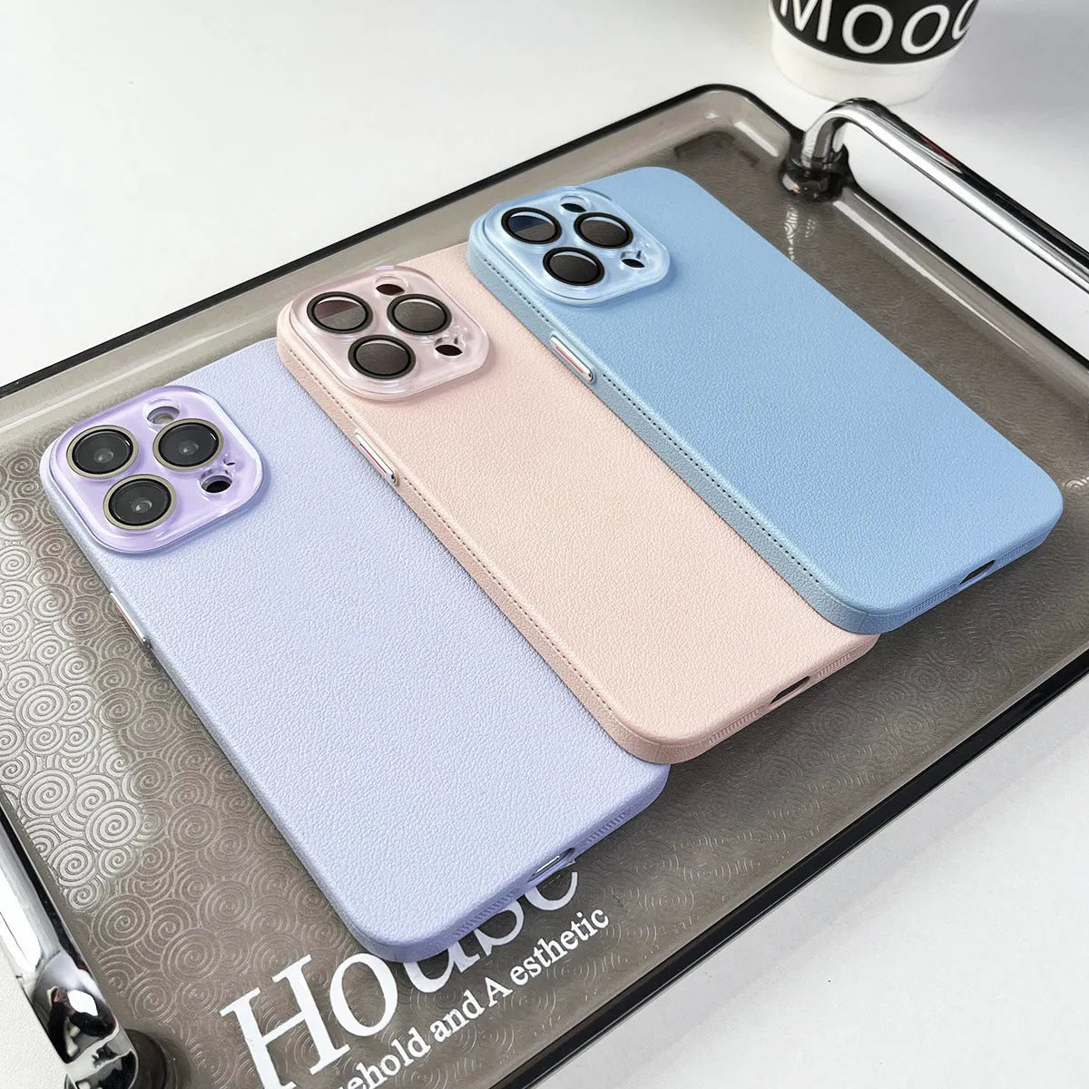 Solid Colour Lychee Pattern Phone Case Anti-Fall Anti-Fingerprint PC Material All-Inclusive Simple Design for iPhone 12 Pro Max 13 14 15 Series in 7 Colours