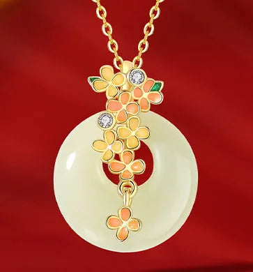 925 silver laurel safe buckle necklace with natural Hetian jade pendant and matching bracelet set