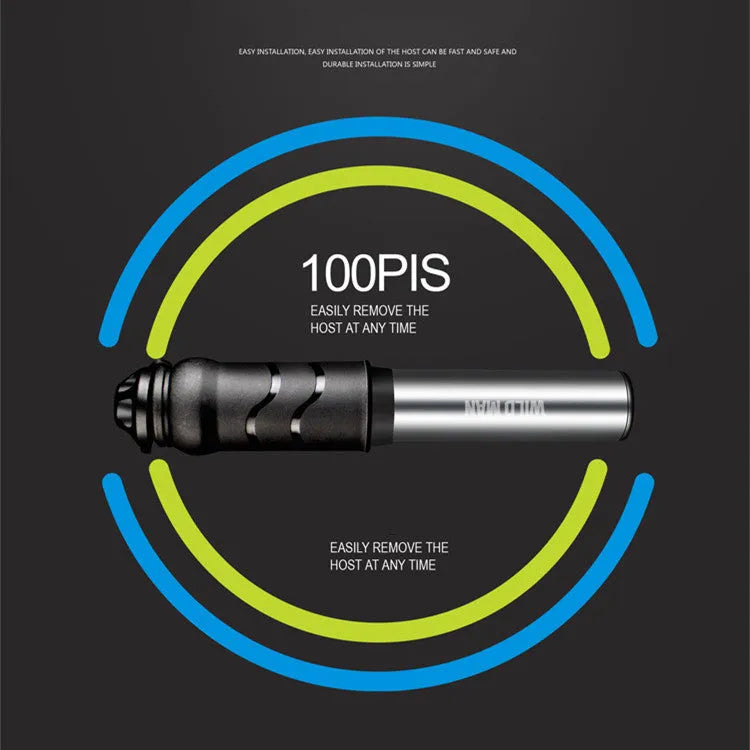 WILD MAN portable mini bike pump in Black or Silver, 158mm stored length, approximately 100PSI, Presta and Schrader valve switch