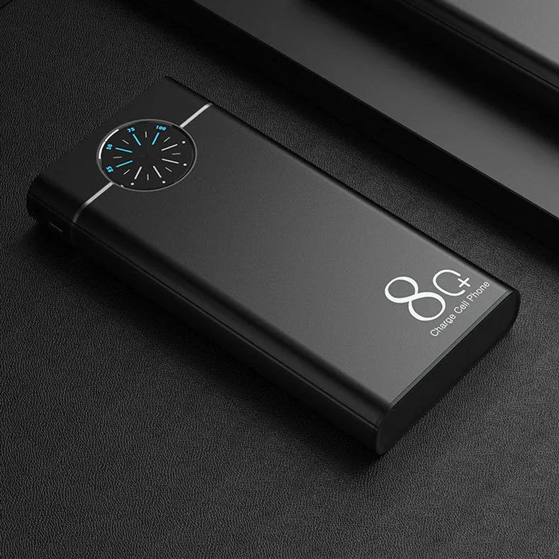 20000mAh alloy shell mobile power bank with LED flashlight in black, red, and blue colour options