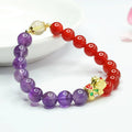 Chinese style women's bracelet with natural amethyst crystals and red agate stones, 8mm bead diameter