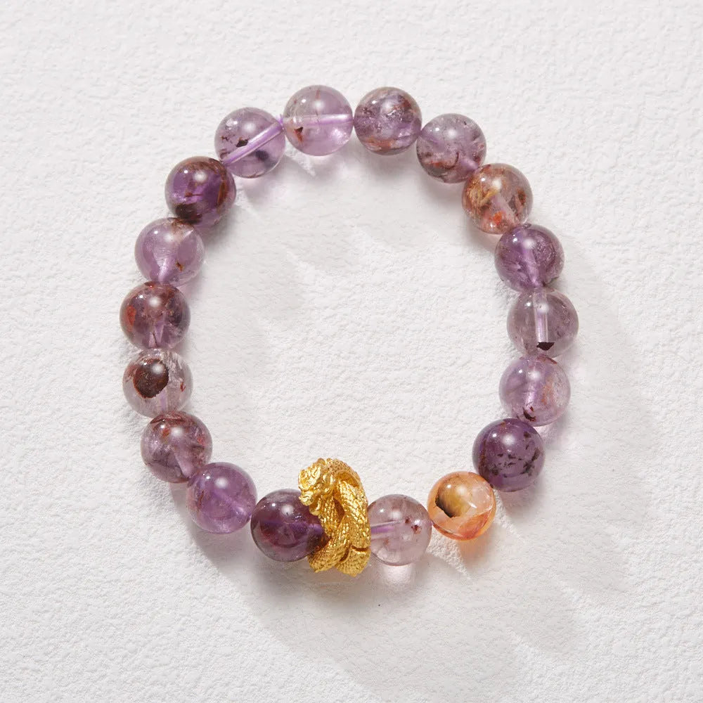 Purple ghost jade crystal bracelet with nine purple charm and animal zodiac modelling