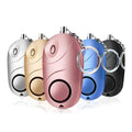 High decibel personal alarm pager keyring with 130dB siren, LED flashlight, and lanyard activation in black.