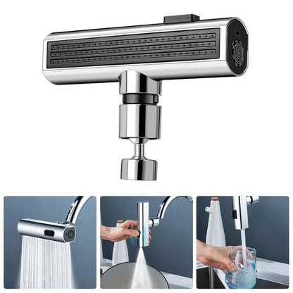 Premium waterfall kitchen faucet with brushed nickel finish, high-arc design, and versatile 3-in-1 water flow modes for efficient cleaning and rinsing.