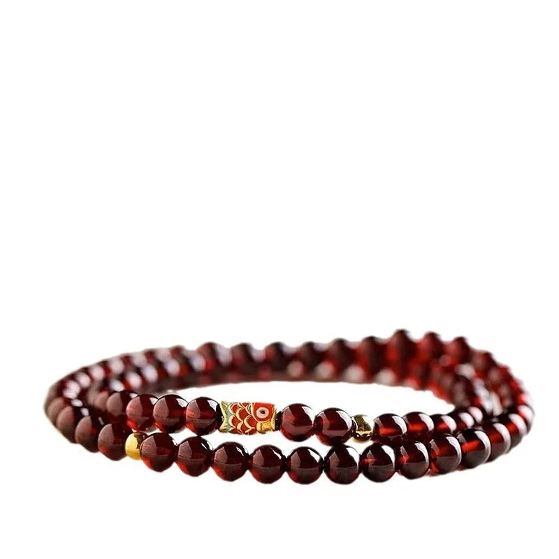 Retro wine red glass bead bracelet for women with garnet colour and new Chinese style design