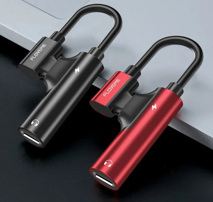 Black lightning to 3.5mm audio and charging adapter with aluminium alloy construction