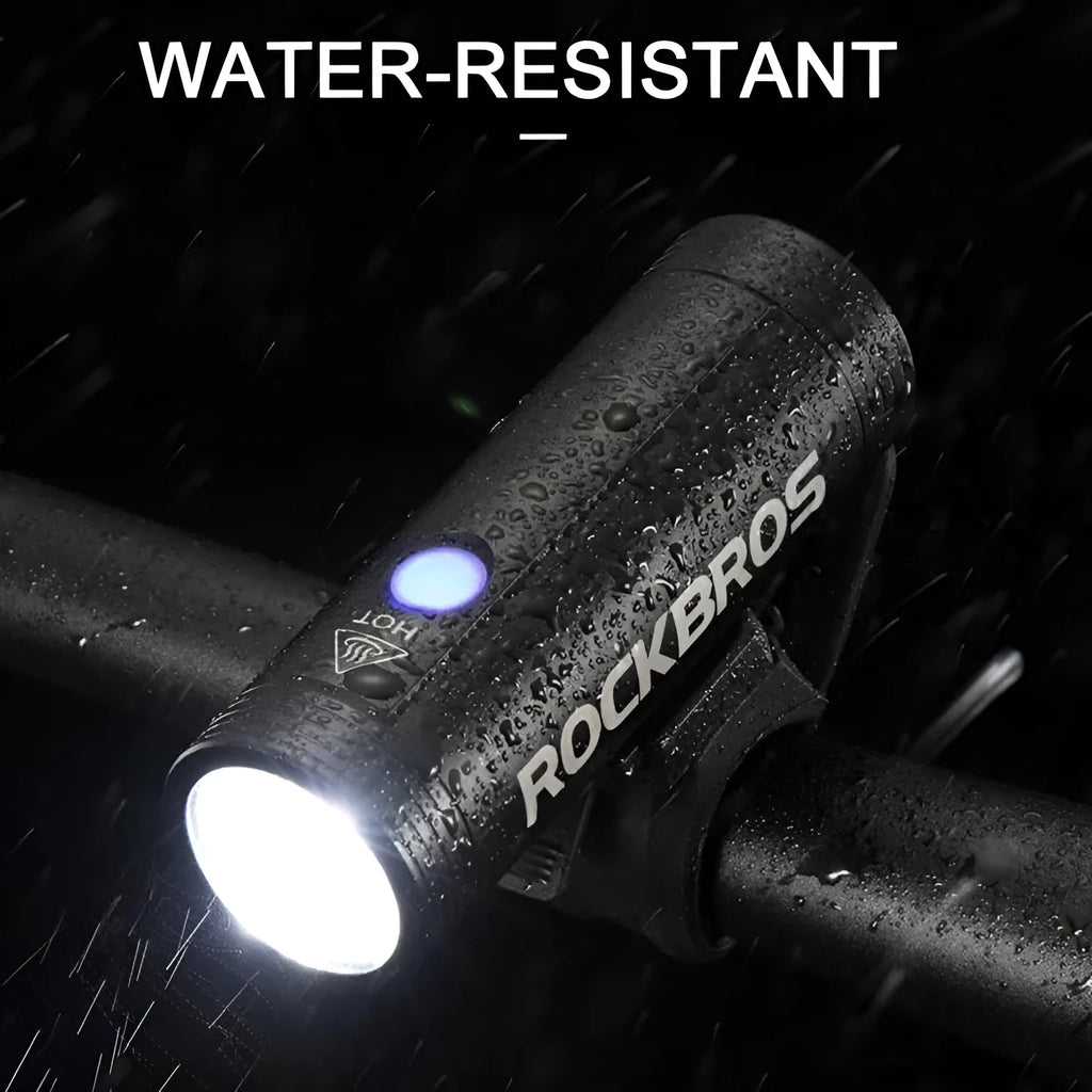 ROCKBROS R1 black aluminium alloy bicycle headlight with 400/800 lumen output and IPX6 waterproof rating