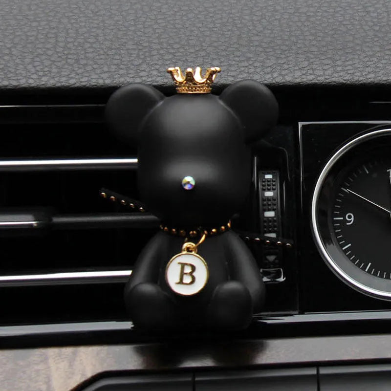 Car mounted gypsum bear perfume accessory clipped to air outlet, black rivet bear design, 7cm tall