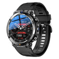 Multi-functional sports smartwatch with dual cameras on wrist, showing touch screen interface.
