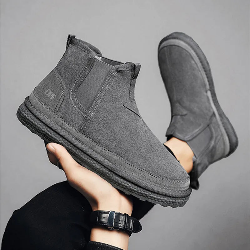 Winter fleece snow boots for men round toe ankle boots artificial PU PVC outsole black colour sleeve style