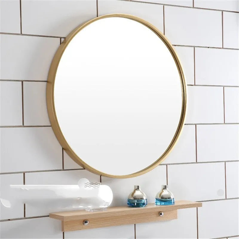 Round metal bathroom wall mirror in black, gold or white colours