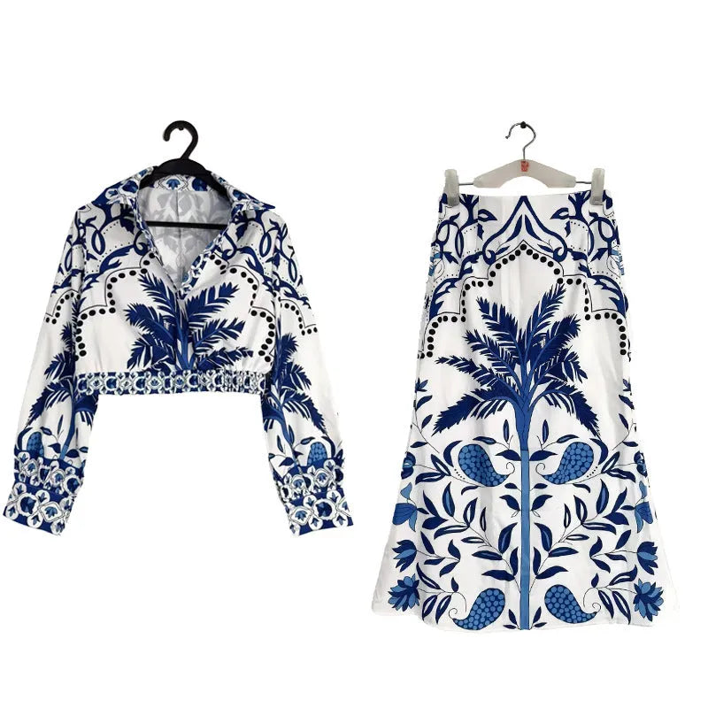 Women's long sleeve polyester top and long skirt co-ord set in picture colour.