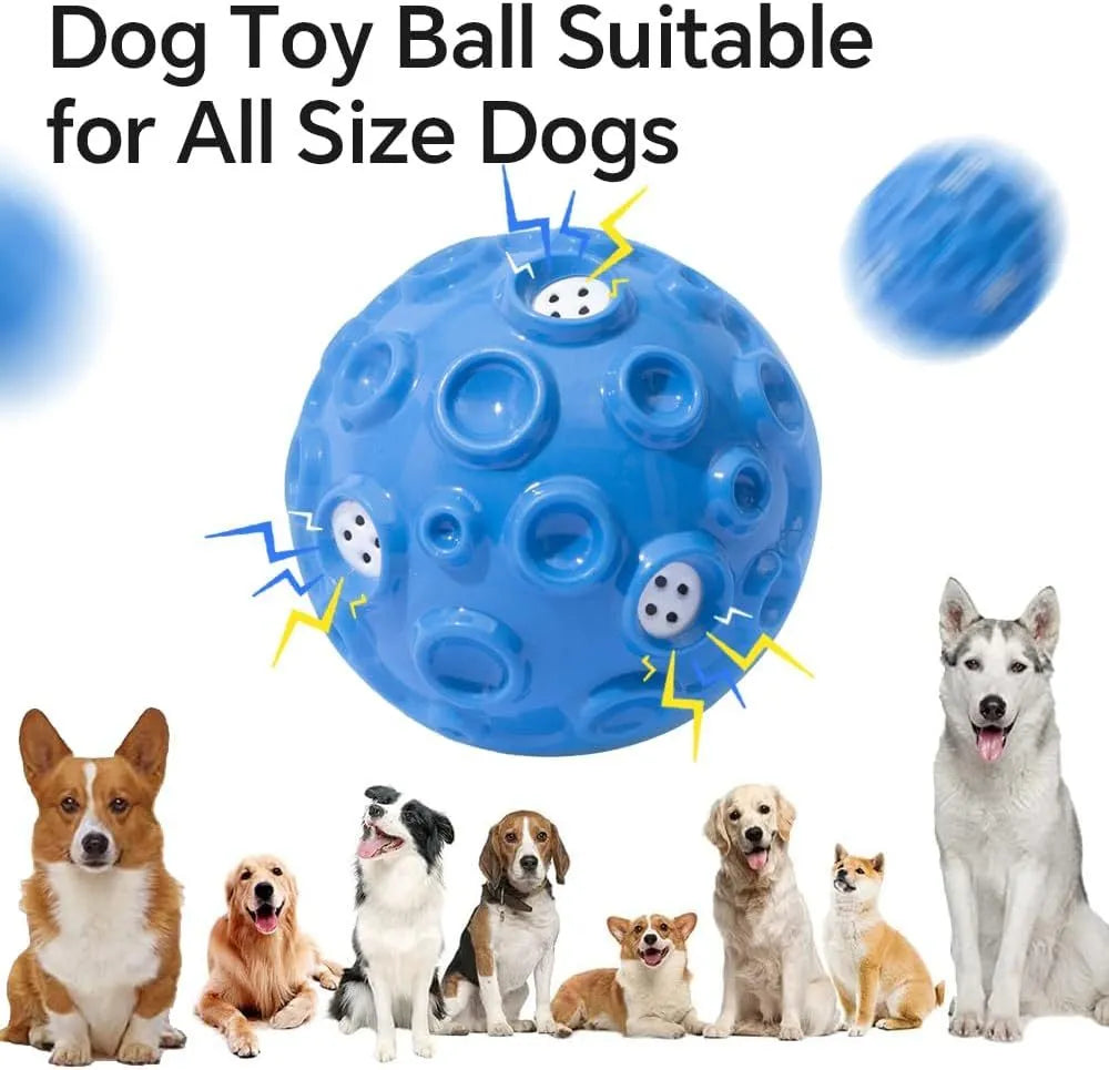 Durable interactive dog toy ball with meteorite bumps and magical squeaky sound in multiple colours