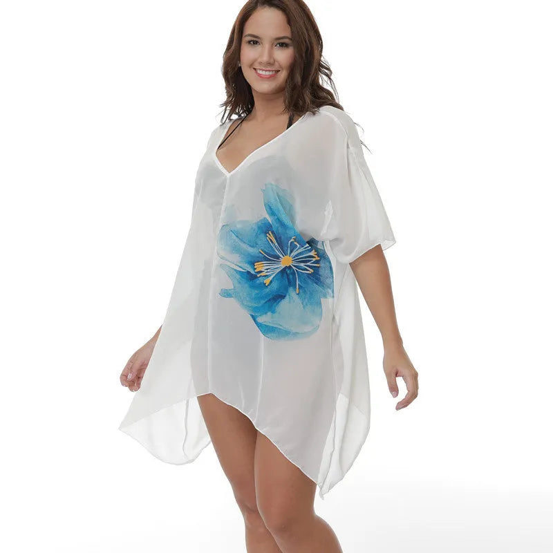 White plus size loose beach cover-up blouse for women
