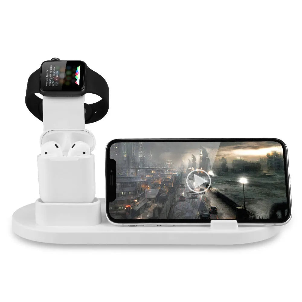 Three-in-one USB charging stand for wireless headphones in black and white colour options