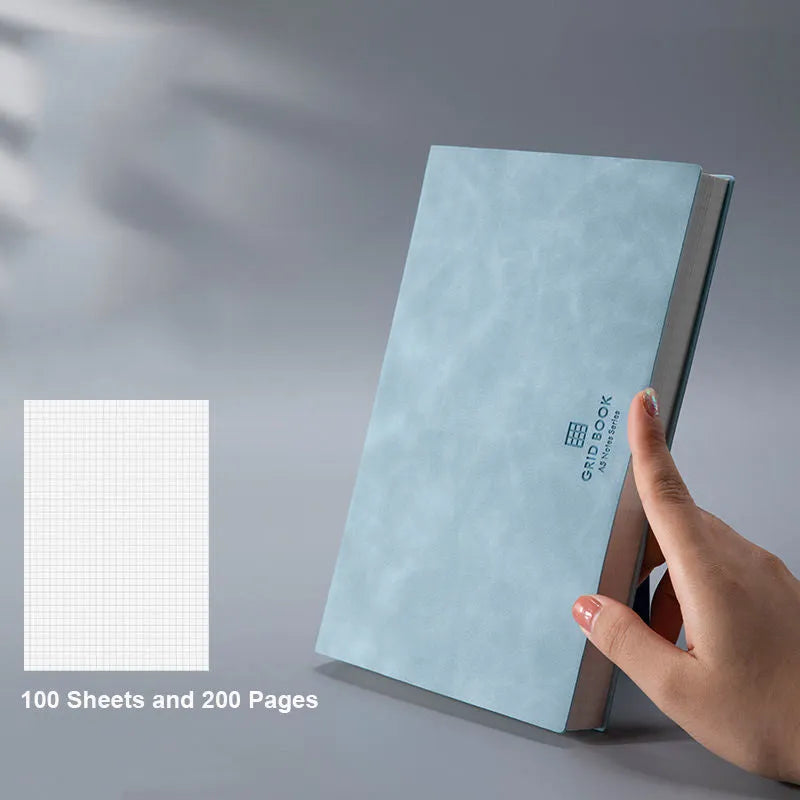 Hand painted square grid notebook with PU cover in lake blue colour, A5 size, locking plastic binding