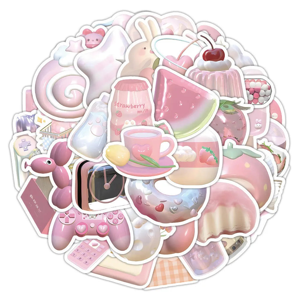 Pack of light pink 3D heart decorative stickers with a cute design, showing 63 pieces.
