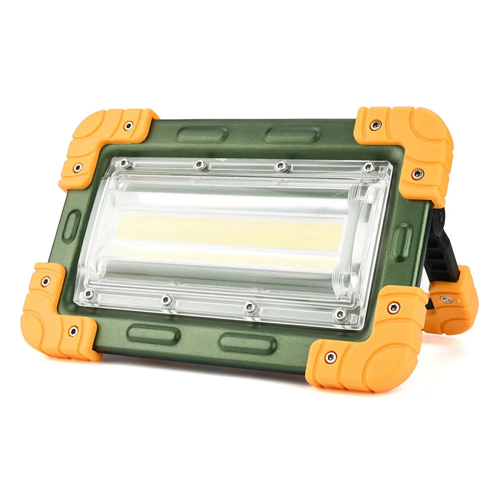 Yellow 50W COB aluminium alloy work light with wide 120-degree beam and IP65 waterproof housing