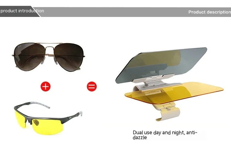 Car day and night sun goggles with reflective lenses for driving glare protection, small 32x12 cm size, PVC material