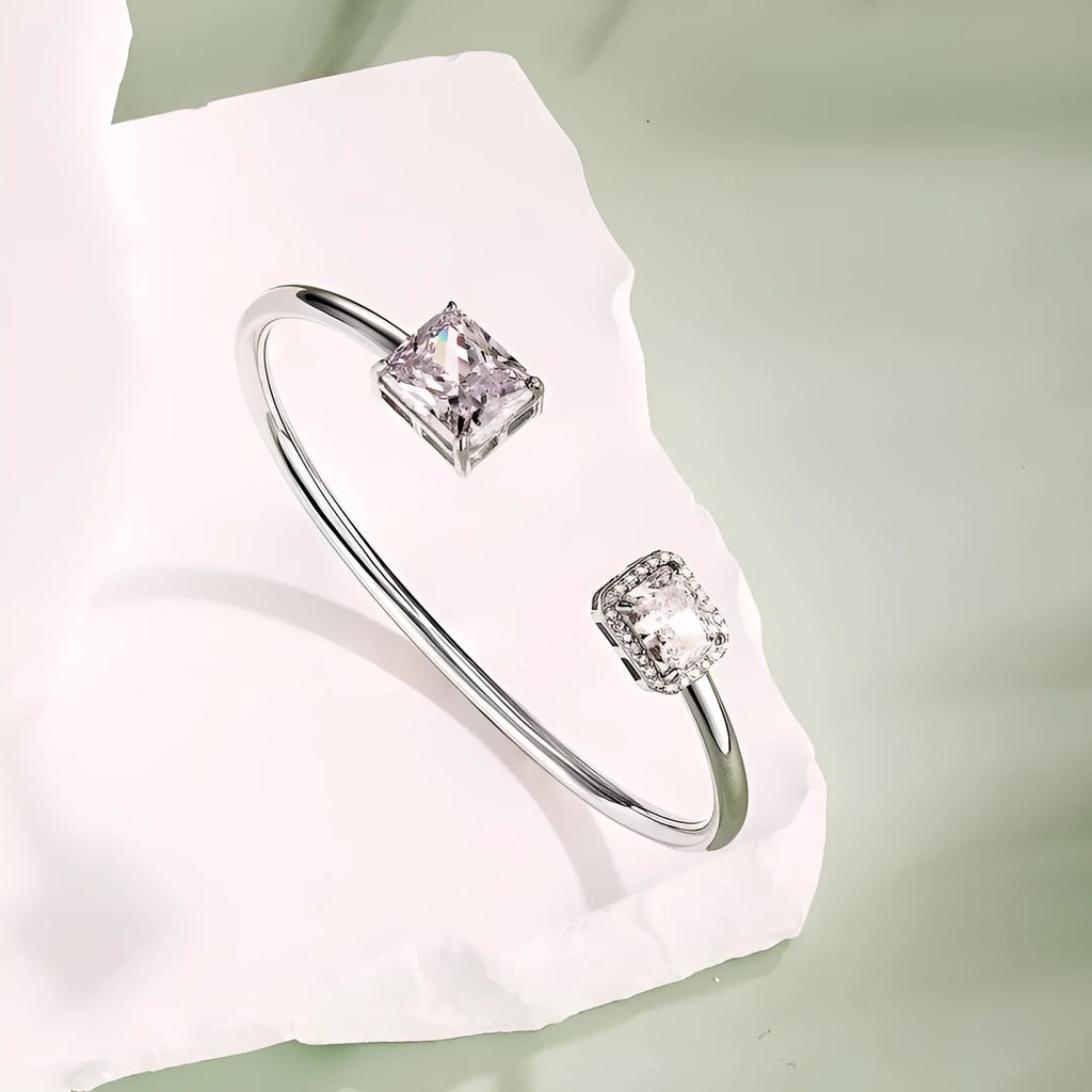 925 sterling silver opening bracelet with quadrilateral geometric detail, 16cm and 18cm sizes