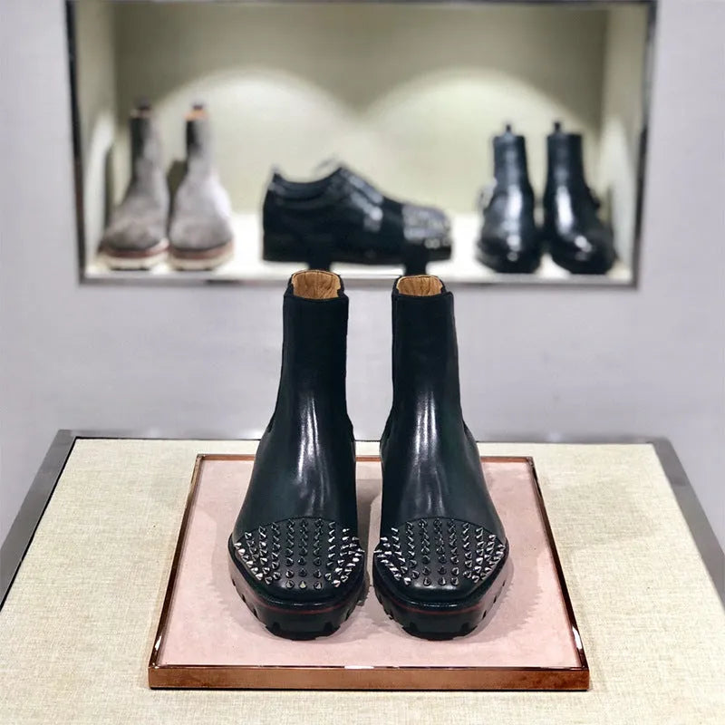 Leather high-top business casual shoes with cowhide upper in black colour variations
