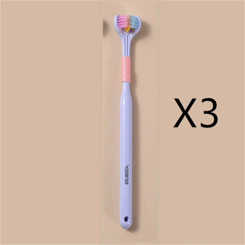 3-in-1 Soft Bristle Toothbrush with Tri-Sided Brush Head and Temperature-Responsive Bristles