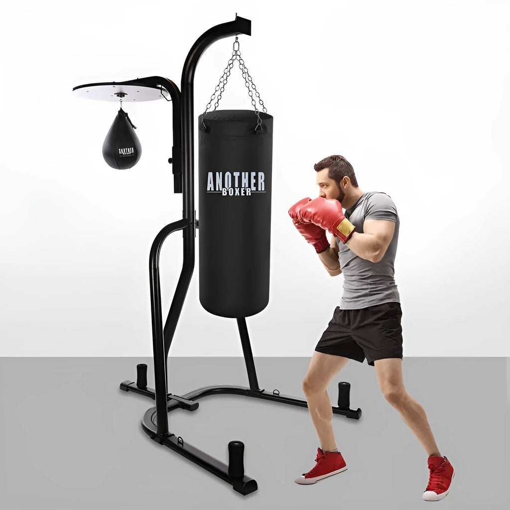Black steel hanging boxing sandbag rack for vertical Sanda and martial arts training, average size