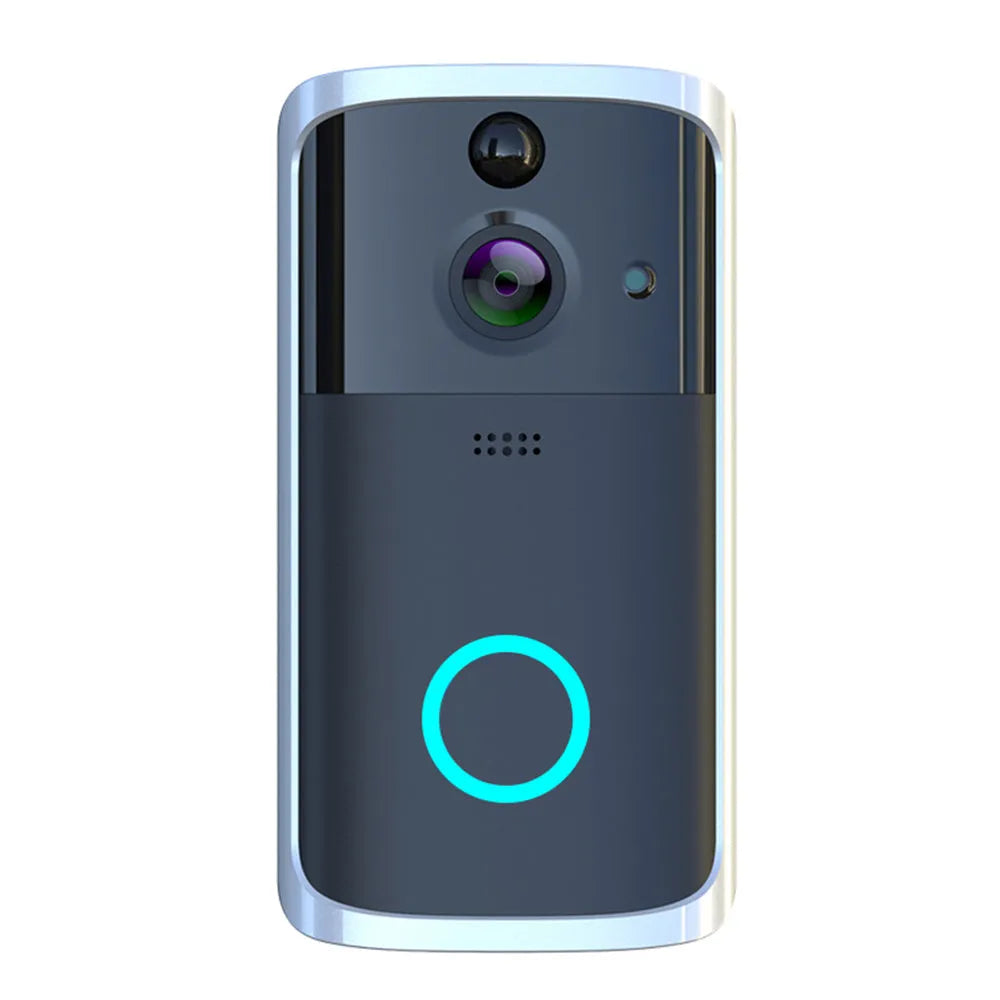 WiFi video doorbell camera in black with two-way intercom and night vision, compact PCB body 7.5x3.3x14.4cm