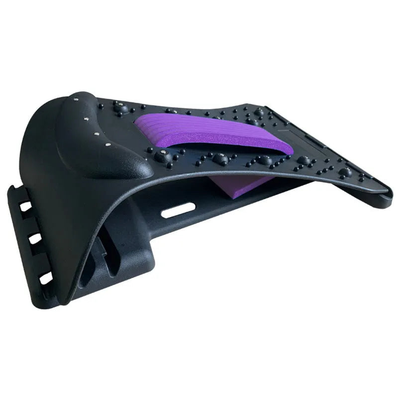 Adjustable back massager stretcher with magnetic points and plastic pins for lumbar and cervical pain relief