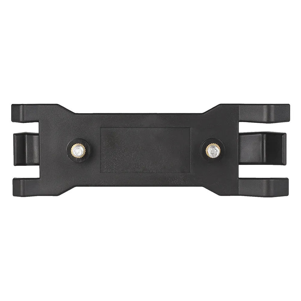Black ABS umbrella clip attached to camera tripod shaft with umbrella in mounting position
