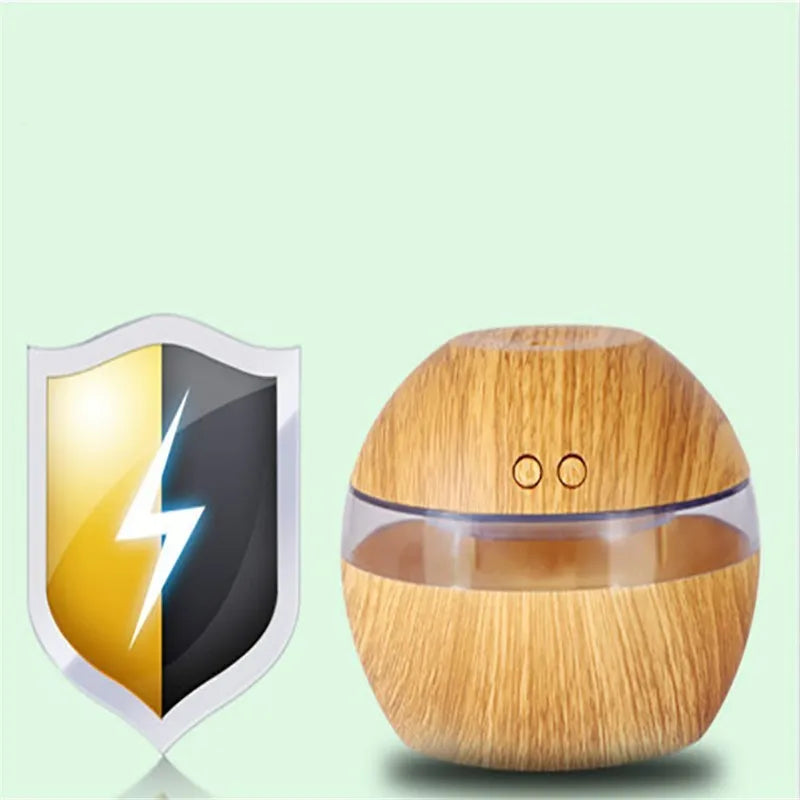 Brown wood grain USB humidifier with water tank and adjustable mist control