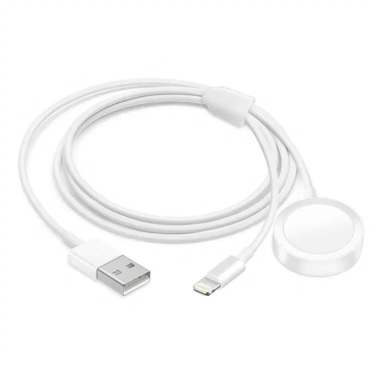 White two-in-one wireless watch charger with USB connection port