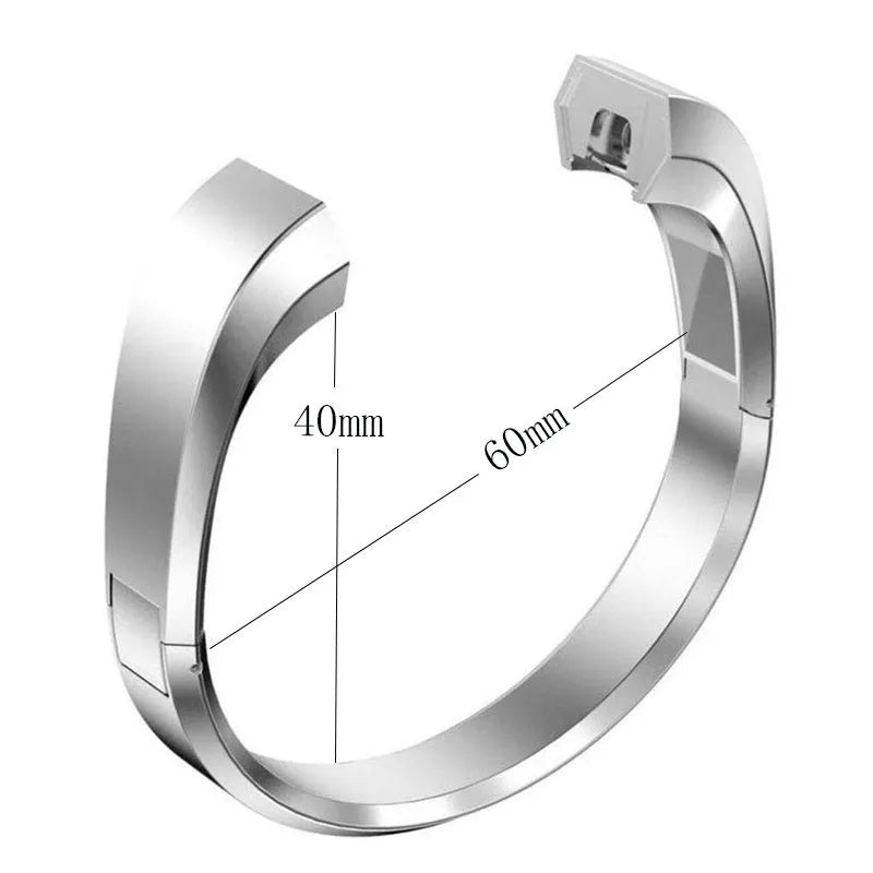 Stainless steel Fitbit Alta replacement strap with deployment buckle in black, gold, rose gold, and silver.