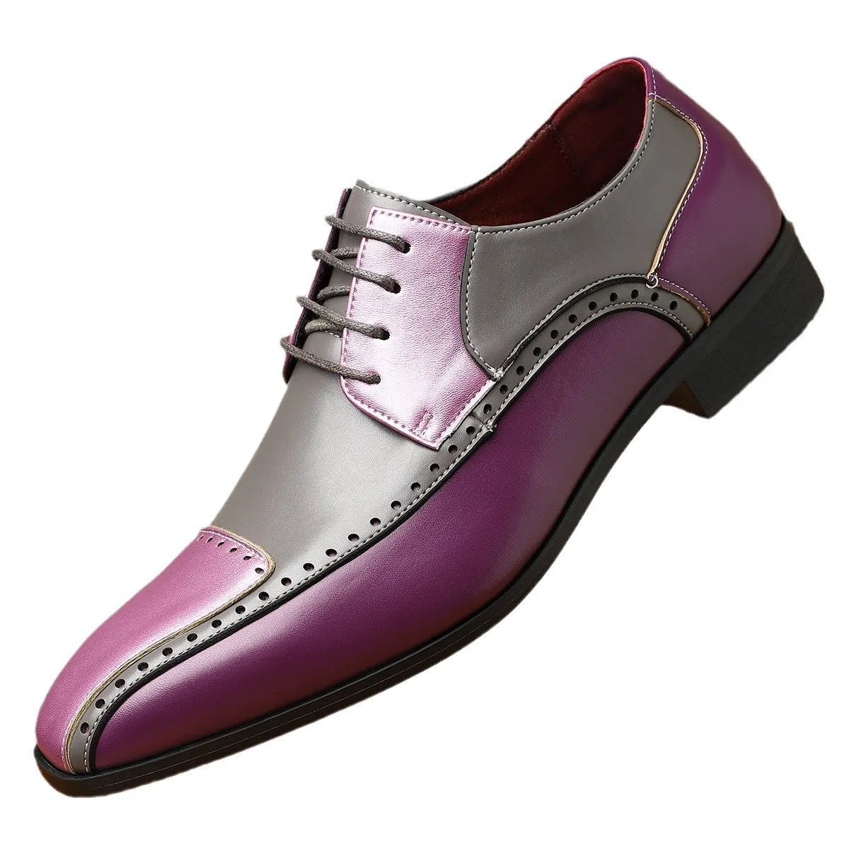 Men's black low-top leather shoes with a leather toe cap and stitching on a breathable PU upper with EVA sole.