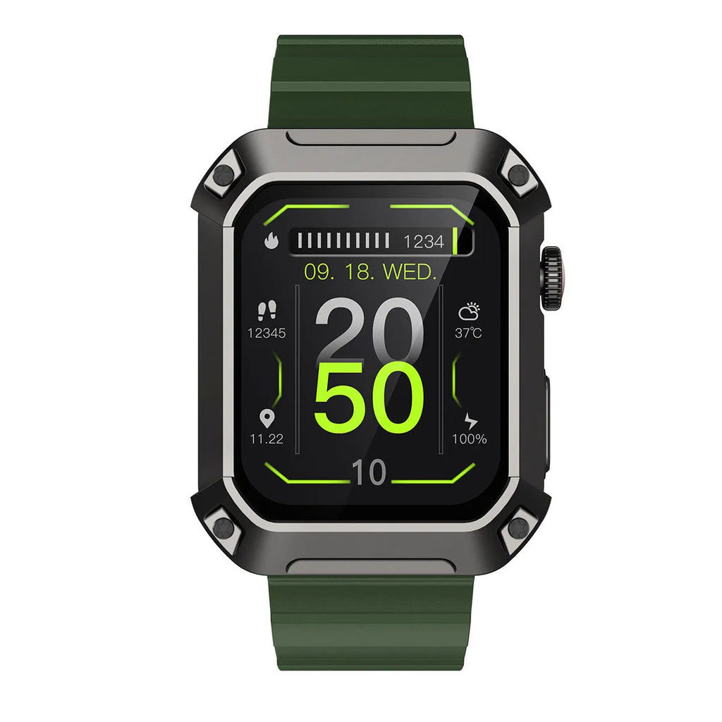 Smart watch with heart rate and blood pressure monitoring, 1.83-inch IPS screen, three-proof design, available in black blue and green