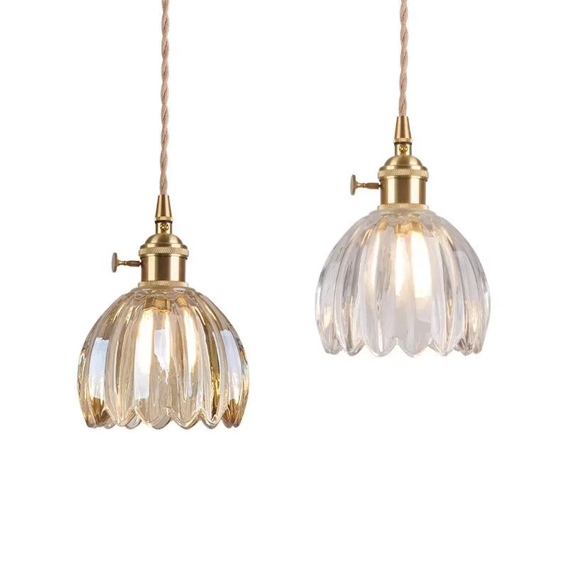 Nordic style vintage glass flower chandelier for bedroom bedside lighting in amber colour